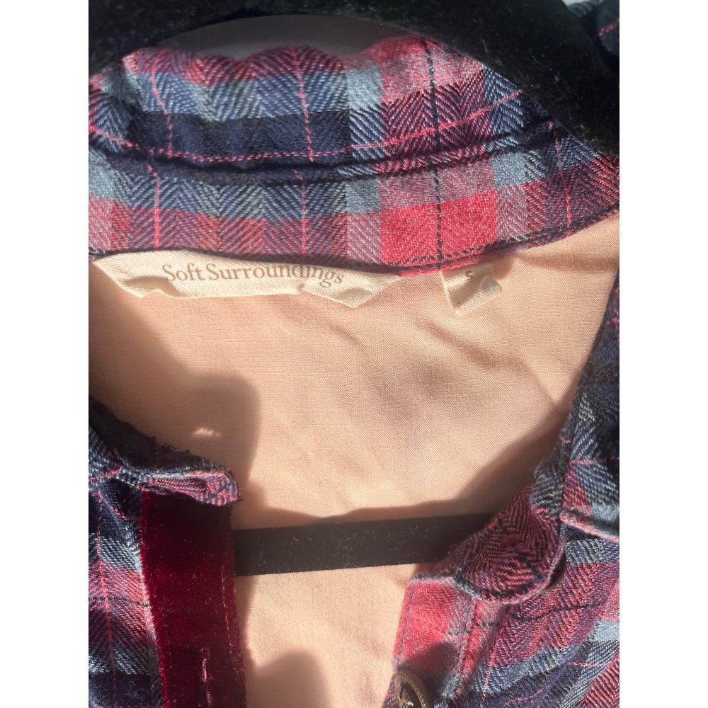 Soft Surroundings Womens Plaid Tunic Top Velvet Back Burnout Red Navy Blue Small - Picture 6 of 8
